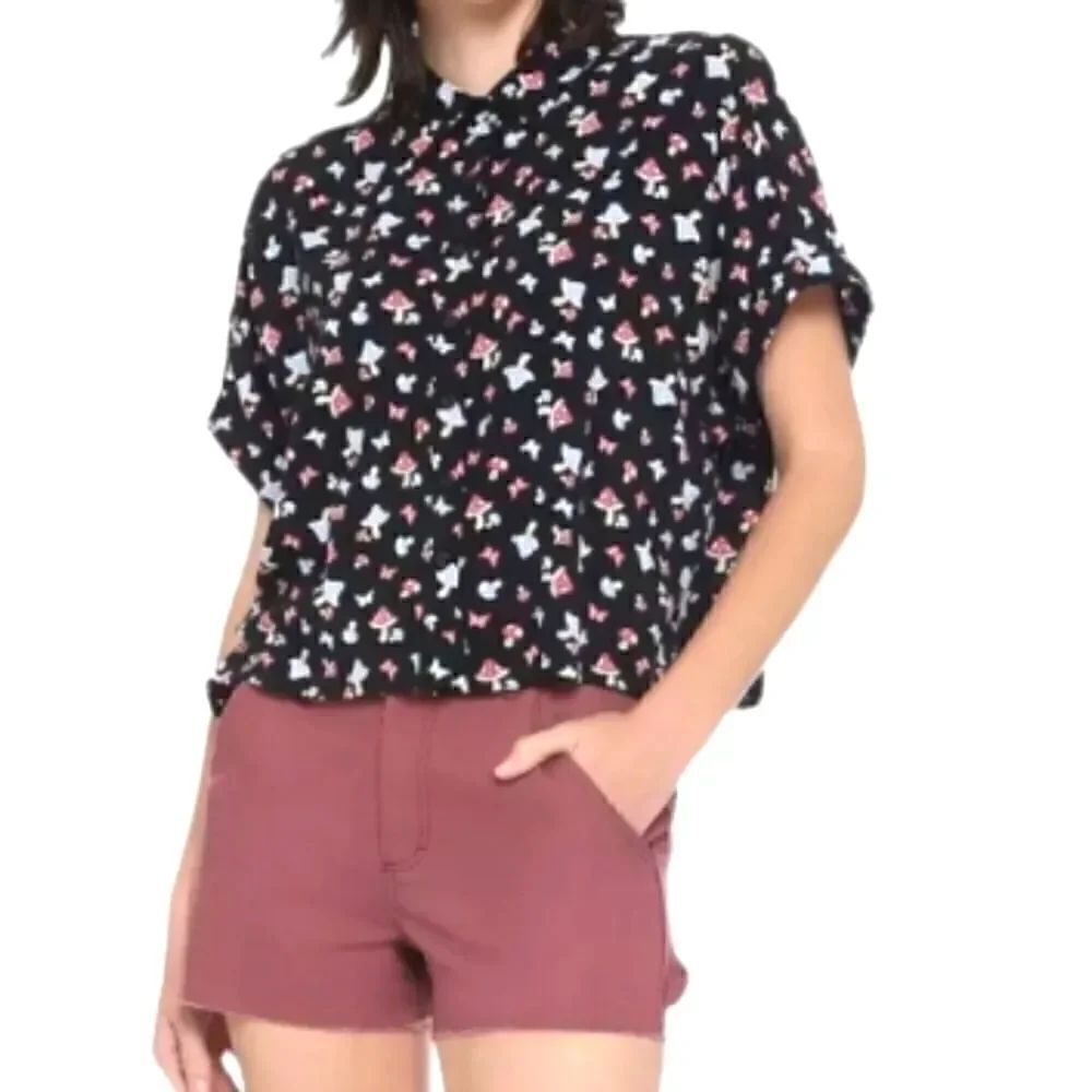 EC HOT TOPIC BUTTERFLY MUSHROOM WOVEN BUTTON-UP SZ.SM